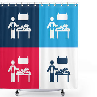 Personality  Bakery Vendor Blue And Red Four Color Minimal Icon Set Shower Curtains