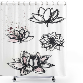 Personality  Dry Brush  Lotus Set Shower Curtains