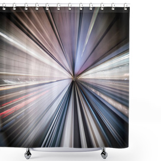 Personality  Motion Blur Of Train Moving Inside Tunnel In Tokyo, Japan Shower Curtains