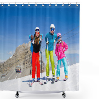 Personality  Ski, Winter, Snow, Skiers, Sun And Fun - Family Enjoying Winter Shower Curtains