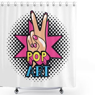 Personality  Hand With Peace Sign And Love Pop Art Shower Curtains