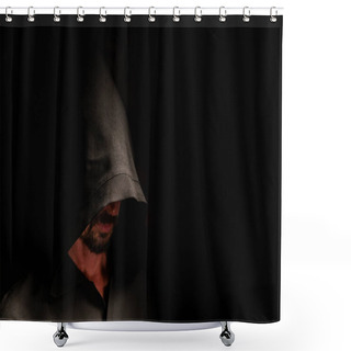 Personality  Portrait Of A Courageous Warrior Wanderer In A Black Cloak. Historical Fantasy. Halloween. Shower Curtains