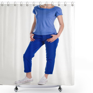 Personality  Female Model In Dark Pants. Shower Curtains