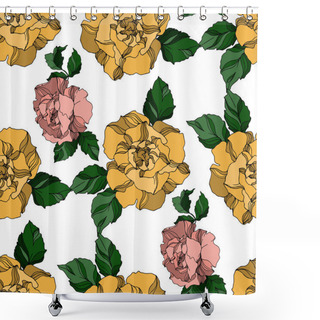 Personality  Vector Roses Floral Botanical Flowers. Black And White Engraved Ink Art. Seamless Background Pattern. Shower Curtains