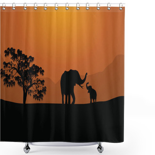 Personality  Silhouettes Of Elephants On Mountain Backgrounds Shower Curtains