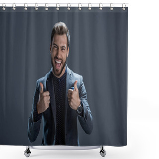 Personality  Man In Suit Showing Thumbs Up Shower Curtains