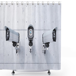 Personality  Three Security Cameras Frontal View Shower Curtains