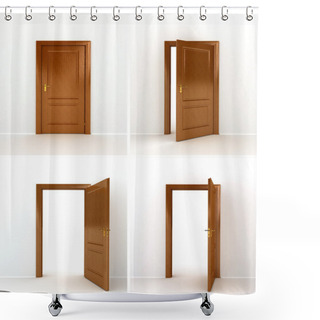 Personality  Wooden Door Over White Background Shower Curtains