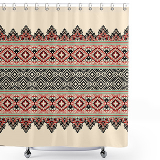 Personality  Ethnic Morocco. Vivid Mosaic. Multicolor Ethnic Aztec. Vivid Geometric Pattern. Vivid Floral Shawl Design. Floral Pattern. Traditional Textile Design - Illustration Shower Curtains