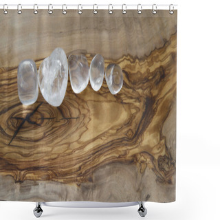 Personality  Clear Crystals On Olive Wood Background Shower Curtains