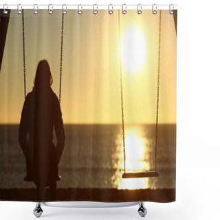 Personality  Lonely Woman Watching Sunset Alone In Winter Shower Curtains