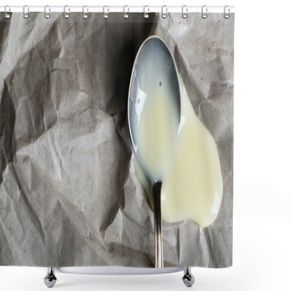 Personality  Spoon With Condensed Milk On Paper Background Shower Curtains
