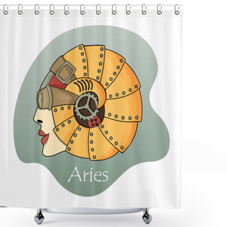 Personality  Astrology Zodiac Sign Of Aries In The Steampunk Style Shower Curtains