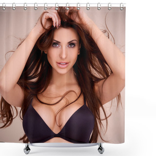 Personality  Sexy Brunette In A Black Bikini Shower Curtains