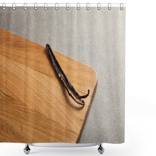 Personality  Vanilla Pods Lying On Wooden Cutting Board On Dark Surface  Shower Curtains