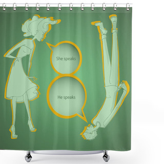 Personality  Boy And Girl Talking - Vector Illustration Shower Curtains