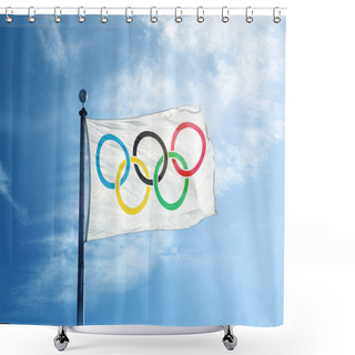 Personality  Flag Of Olympic Games On The Mast  Shower Curtains