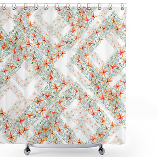 Personality  Blue And Orange Flowers. Watercolour Drawing Of Background With Orchids And Forget Me Nots. Shower Curtains