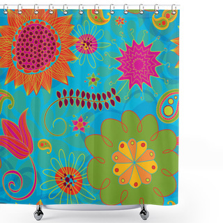 Personality  Seamless Line Doodles Bright Pattern Shower Curtains
