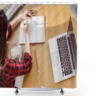 Personality  Young Woman With Laptop  Shower Curtains