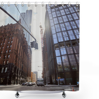 Personality  Traffic Lights And Crossroad On Wide Avenue With Modern And Vintage Buildings In New York City Shower Curtains