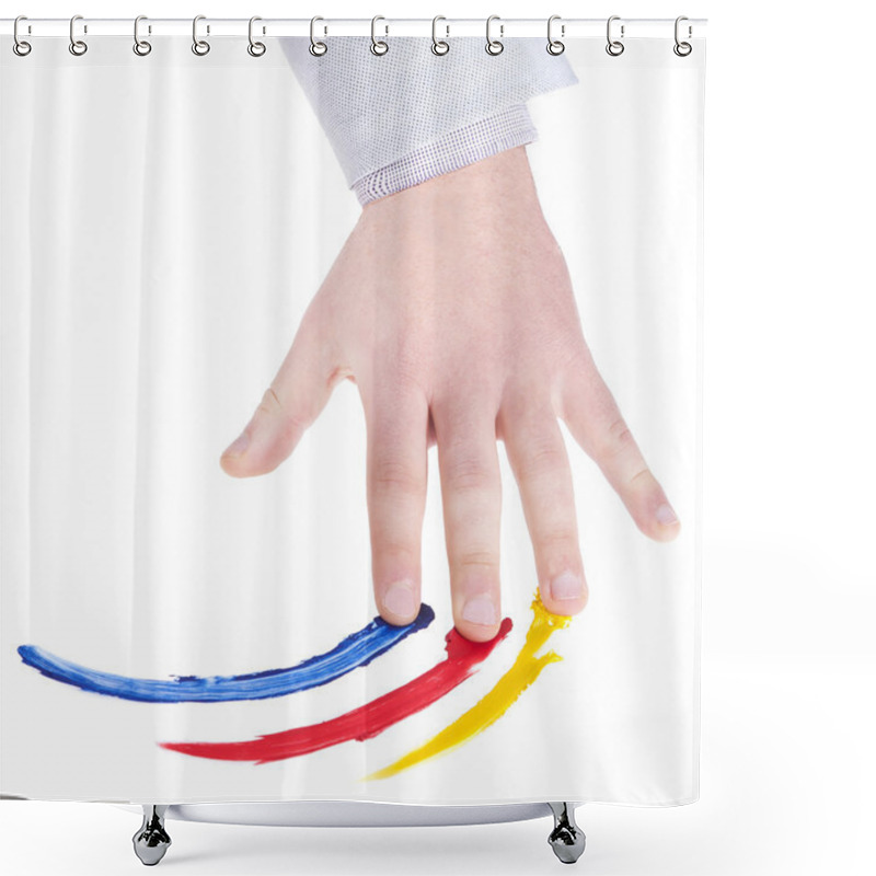 Personality  Hand That Colors On A White Background Shower Curtains