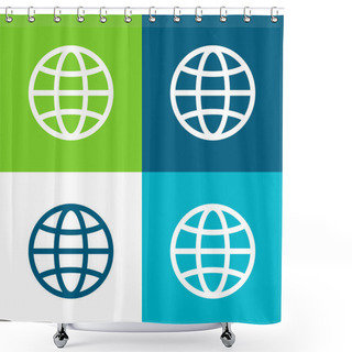 Personality  Big Globe Flat Four Color Minimal Icon Set Shower Curtains