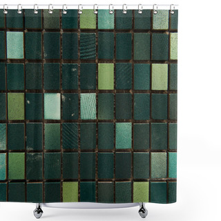 Personality  Dark Background With Small, Multicolored Stone Tiles, Top View Shower Curtains