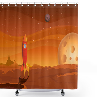 Personality  Spaceship-on-martian-landscape Shower Curtains