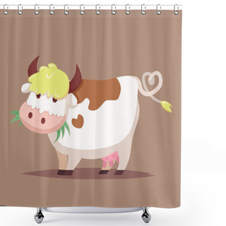 Personality  Vector Illustration Of Cute Cartoon Cow Shower Curtains