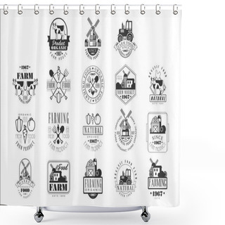 Personality  Organic Farm Products Black And White Sign Design Templates With Text And Tools Silhouettes Shower Curtains