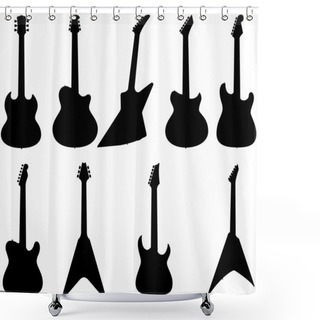 Personality  Set Of Electric Guitar Silhouette Shower Curtains