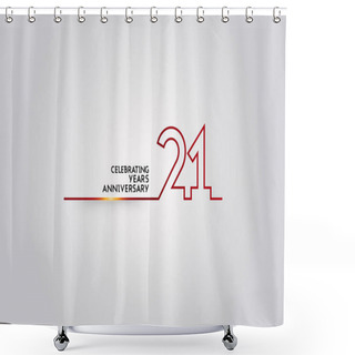 Personality  21 Years Anniversary Logotype With Red Colored Font Numbers Made Of One Connected Line, Vector Illustration Isolated On White Background For Company Celebration Event, Birthday Shower Curtains