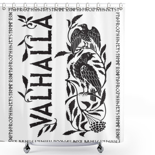 Personality  Two Black Crows And Branches Of Mountain Ash, An Illustration Of Scandinavian Mythology, Isolated On White, Vector Illustration Shower Curtains