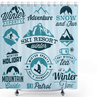 Personality  Collection Of Winter Sports Badges And Labels. Vector Design Elements In Vintage Style Shower Curtains
