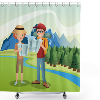 Personality  Tourist In The Mountains Shower Curtains