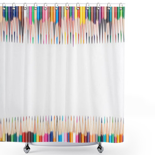 Personality  Panoramic Shot Of Color Pencils Isolated On White With Copy Space Shower Curtains