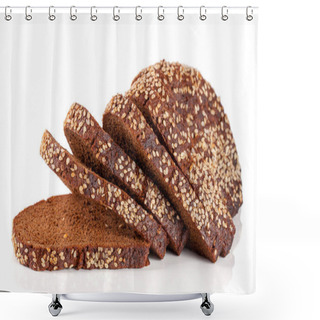 Personality  Slices Of Black Bread With Sesame Seeds Isolated On White Background Shower Curtains