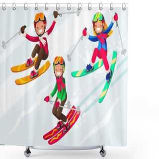 Personality  Skiing People Cartoon Characters Skis In Snow Shower Curtains