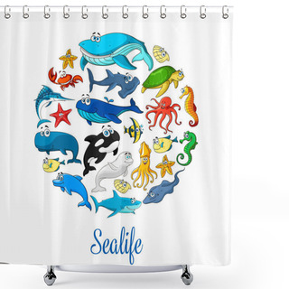 Personality  Sea Ocean Cartoon Animals, Fishes Vector Poster Shower Curtains