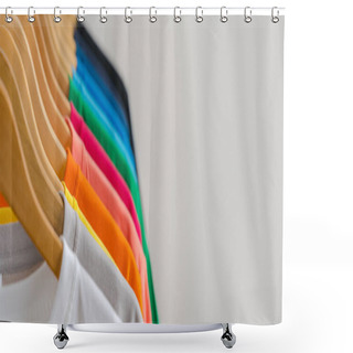 Personality  Close Up Of Colorful T-shirts On Hangers, Apparel Background Shower Curtains