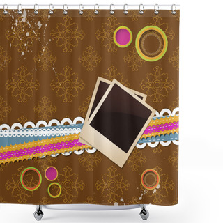 Personality  Two Blank Aged Photo Frames On Brown Background With Bright Elements Shower Curtains