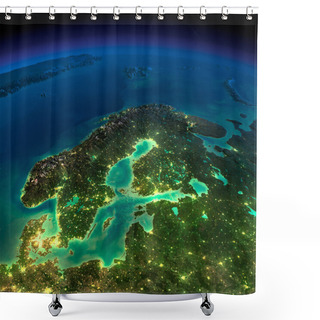 Personality  Night Earth. Europe. Scandinavia Shower Curtains