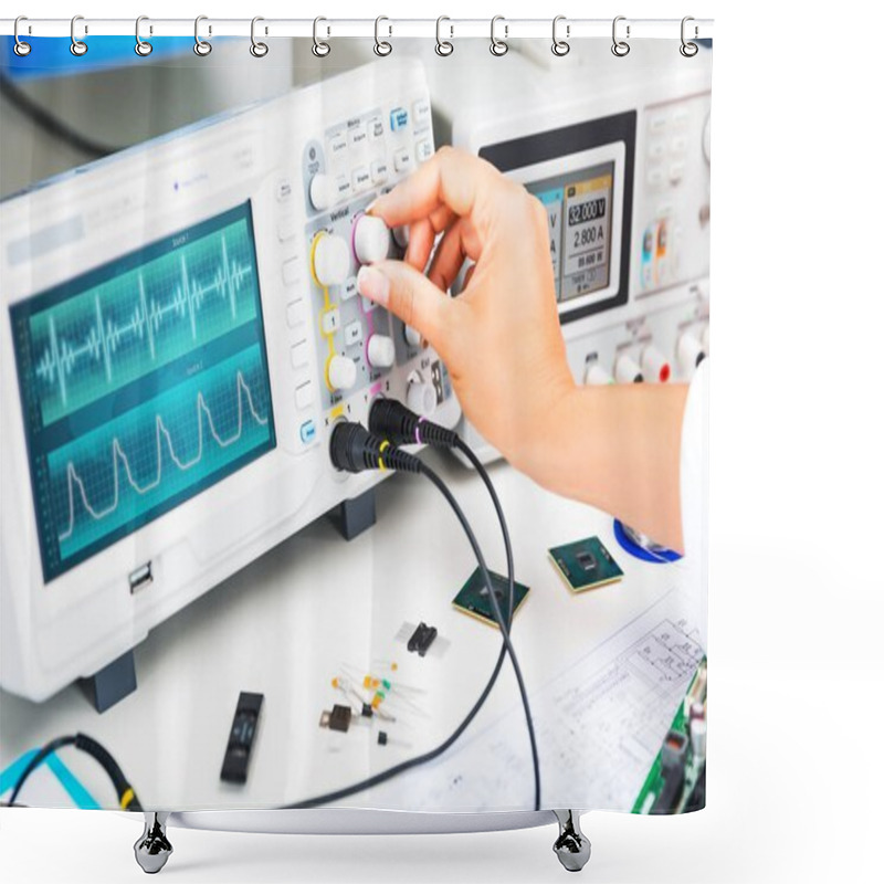 Personality  Oscilloscope Is Used By And Electronic Engineer In Laboratory Shower Curtains