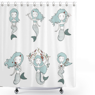 Personality  Little Marmaid Hand Drawn Illustration. For Card, Poster And Shirt Print Shower Curtains