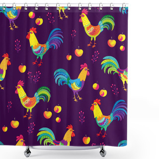 Personality  Seamless Pattern With Roosters And Apples Shower Curtains