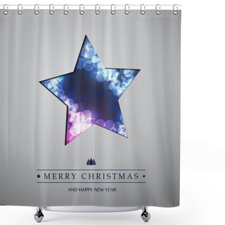 Personality  Colorful Modern Style Happy Holidays, Merry Christmas Greeting Or Gift Card Design With Hand Written Label, Blue Sparkling Star Shaped Blurred Pattern Shower Curtains