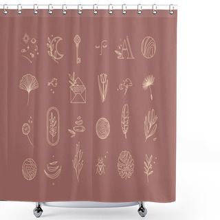 Personality  Symbols In Modern Minimalism Style Drawing On Dark Coral Color Background Shower Curtains
