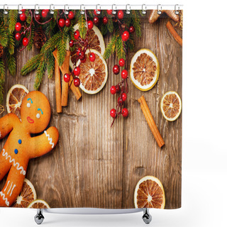 Personality  Christmas Holiday Background. Gingerbread Man Shower Curtains