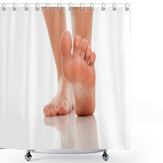 Personality  Beautifully Groomed Bare Feet On White Background Shower Curtains